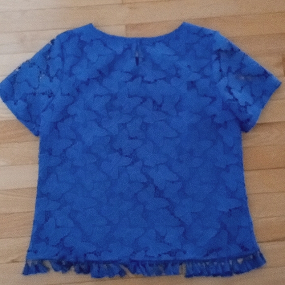 Woman's Blue Butterfly Lace SZ 8 Talbots Pullover Top - Picture 2 of 6